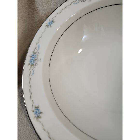 Vintage STYLE HOUSE Fine China CORSAGE 11" Oval Serving Bowl Blue Flowers Silver - Picture 4 of 7
